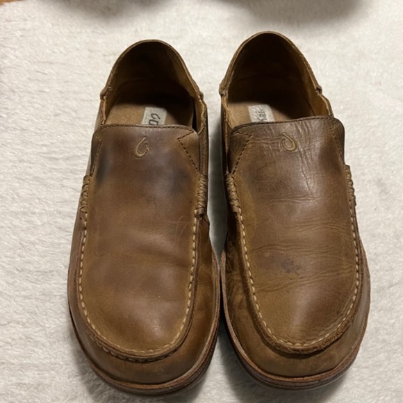 Olukai Mens US Sz 10M Moloa Brown Leather Slip On Loafer Shoes - Picture 2 of 11